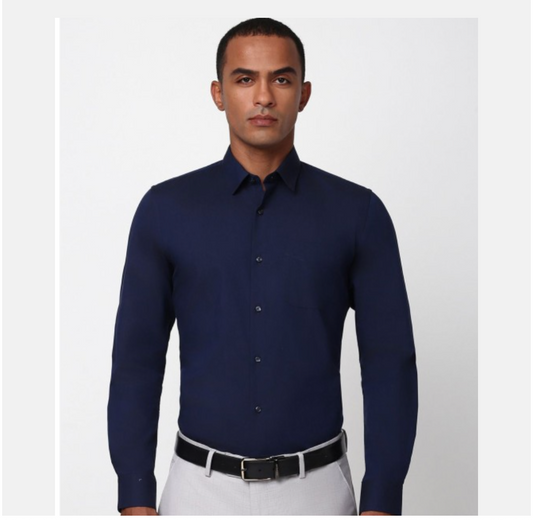 Peter England Men Navy Blue Solid Shirt