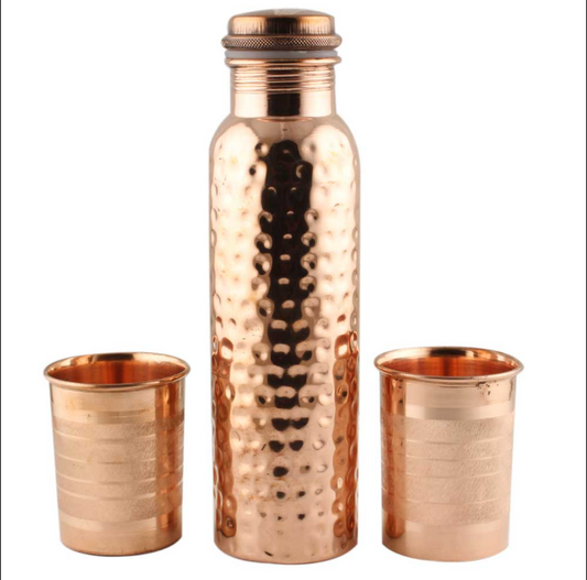 Copper water bottle with 2 glass set
